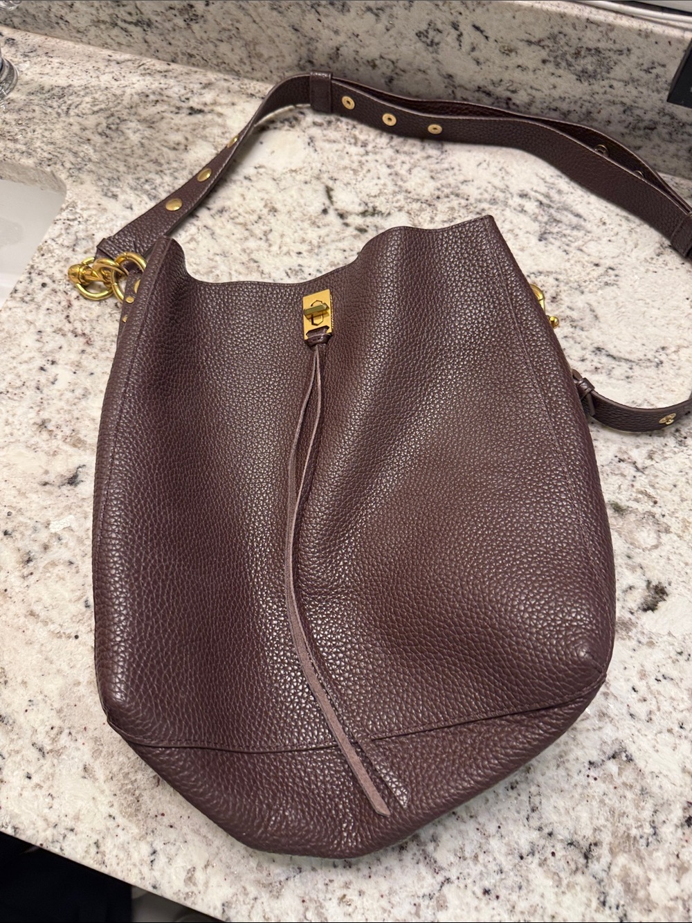 Rebecca Minkoff Pebbled Shoulder Hobo in Dark Brown with Gold Hardware